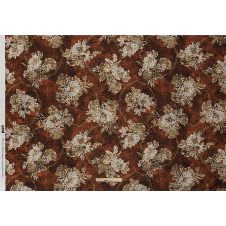 Cotton Crepe - Red Ochre, Beige and Cream Distressed Roses and Frames - Mood Exclusive Gilded Memory Print