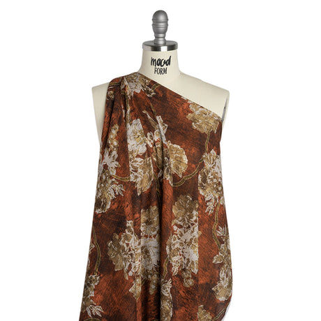 Cotton Crepe - Red Ochre, Beige and Cream Distressed Roses and Frames - Mood Exclusive Gilded Memory Print