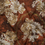 Cotton Crepe - Red Ochre, Beige and Cream Distressed Roses and Frames - Mood Exclusive Gilded Memory Print