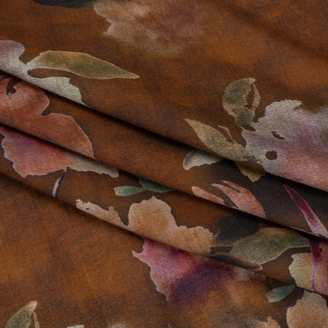 Cotton Crepe - Warm Brown, Pink and Green Abstracted Florals - Mood Exclusive Botanic Breeze Print