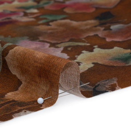Cotton Crepe - Warm Brown, Pink and Green Abstracted Florals - Mood Exclusive Botanic Breeze Print