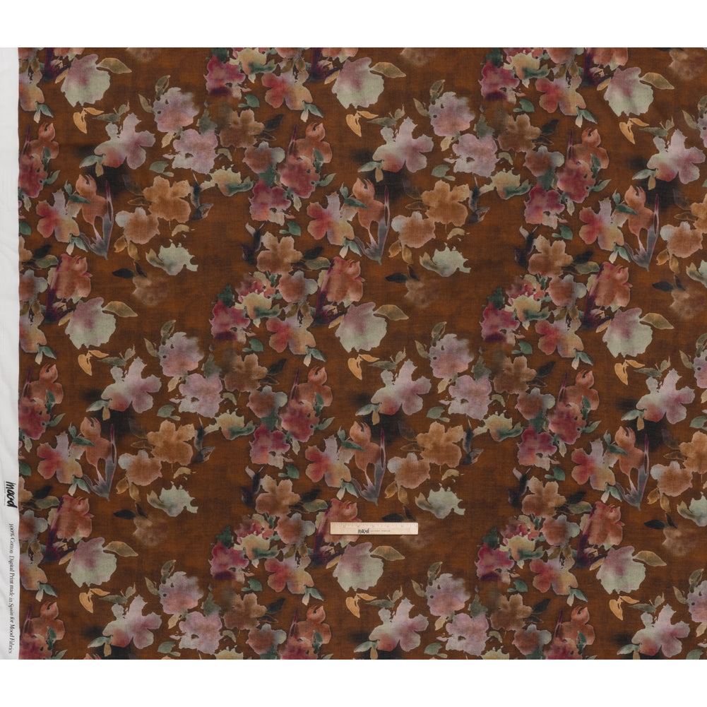 Cotton Crepe - Warm Brown, Pink and Green Abstracted Florals - Mood Exclusive Botanic Breeze Print