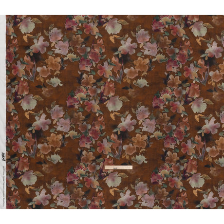 Cotton Crepe - Warm Brown, Pink and Green Abstracted Florals - Mood Exclusive Botanic Breeze Print