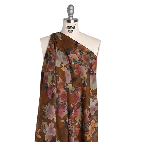 Cotton Crepe - Warm Brown, Pink and Green Abstracted Florals - Mood Exclusive Botanic Breeze Print