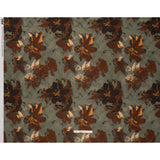 Cotton Crepe - Sage Green, Burgundy and Creamsicle Orange Painted Flowers - Mood Exclusive Lily Tranquility Print