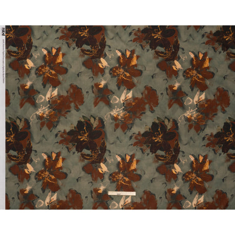 Cotton Crepe - Sage Green, Burgundy and Creamsicle Orange Painted Flowers - Mood Exclusive Lily Tranquility Print