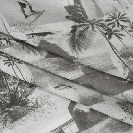 Cotton Crepe - Black, White and Gray Beach Scenes Patchwork - Mood Exclusive Seaside Snapshots Print