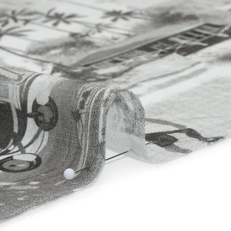 Cotton Crepe - Black, White and Gray Beach Scenes Patchwork - Mood Exclusive Seaside Snapshots Print