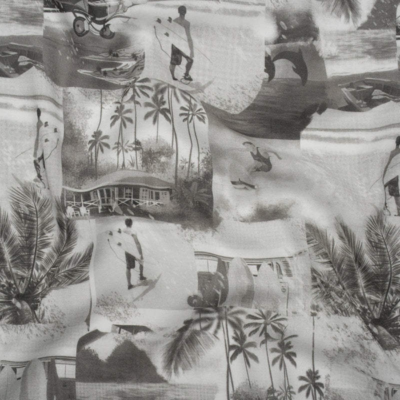 Cotton Crepe - Black, White and Gray Beach Scenes Patchwork - Mood Exclusive Seaside Snapshots Print
