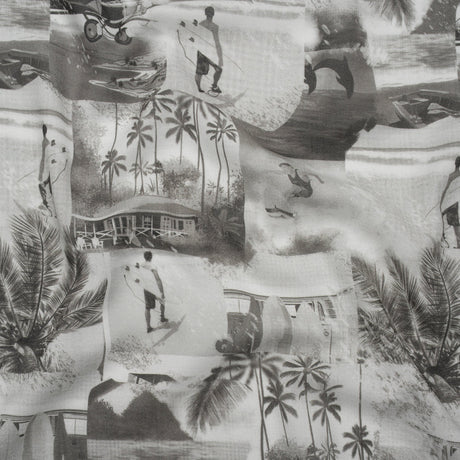 Cotton Crepe - Black, White and Gray Beach Scenes Patchwork - Mood Exclusive Seaside Snapshots Print