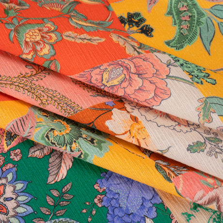 Slubbed Gauzy Cotton Woven - Orange, Pink and Yellow Paisley and Floral Patchwork - Mood Exclusive Petal Patchwork Print