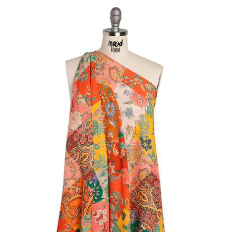 Slubbed Gauzy Cotton Woven - Orange, Pink and Yellow Paisley and Floral Patchwork - Mood Exclusive Petal Patchwork Print