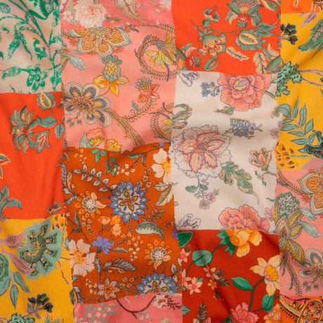 Slubbed Gauzy Cotton Woven - Orange, Pink and Yellow Paisley and Floral Patchwork - Mood Exclusive Petal Patchwork Print