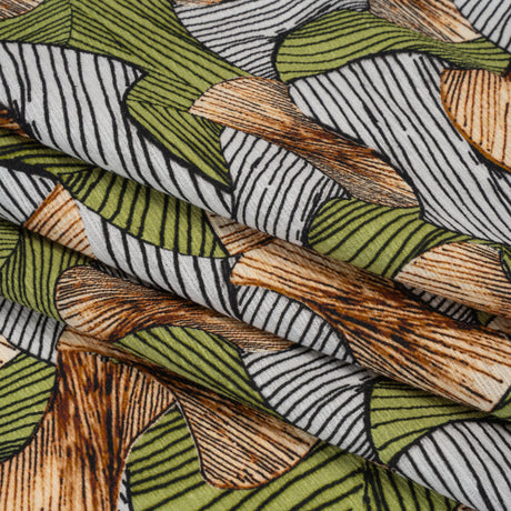 Slubbed Gauzy Cotton Woven - Green, Brown and White Abstract - Mood Exclusive Tantric Tessellations Print