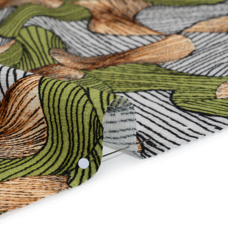 Slubbed Gauzy Cotton Woven - Green, Brown and White Abstract - Mood Exclusive Tantric Tessellations Print