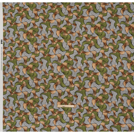 Slubbed Gauzy Cotton Woven - Green, Brown and White Abstract - Mood Exclusive Tantric Tessellations Print
