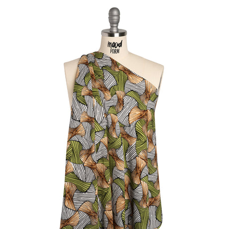 Slubbed Gauzy Cotton Woven - Green, Brown and White Abstract - Mood Exclusive Tantric Tessellations Print
