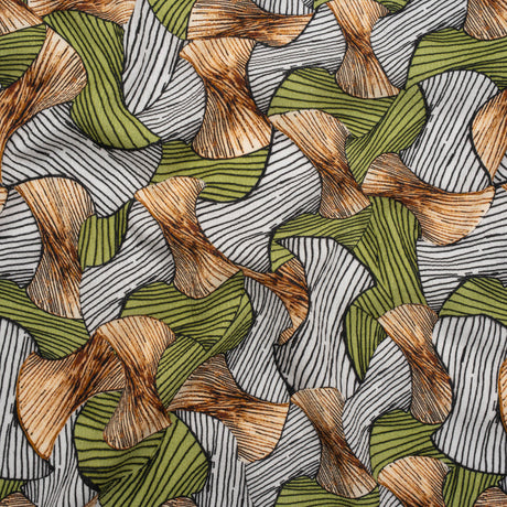 Slubbed Gauzy Cotton Woven - Green, Brown and White Abstract - Mood Exclusive Tantric Tessellations Print