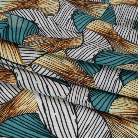 Slubbed Gauzy Cotton Woven - Blue, Brown and White Abstract - Mood Exclusive Tantric Tessellations Print