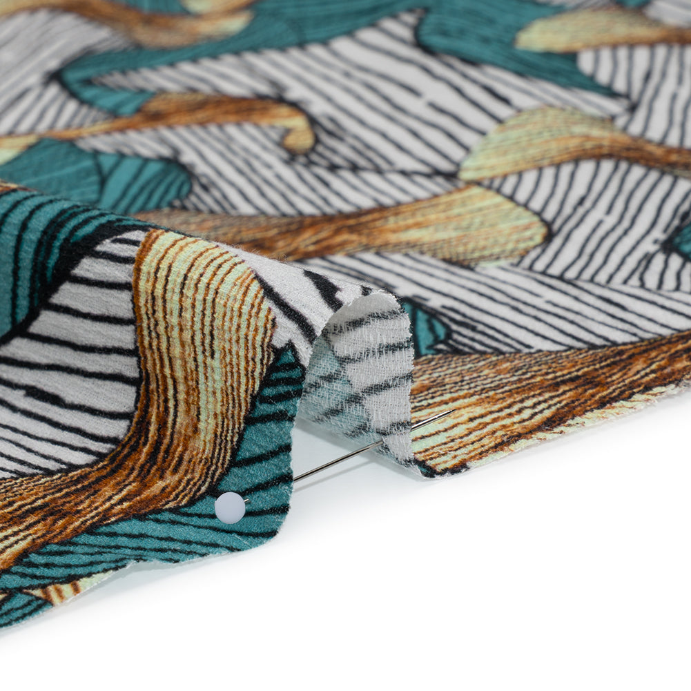 Slubbed Gauzy Cotton Woven - Blue, Brown and White Abstract - Mood Exclusive Tantric Tessellations Print