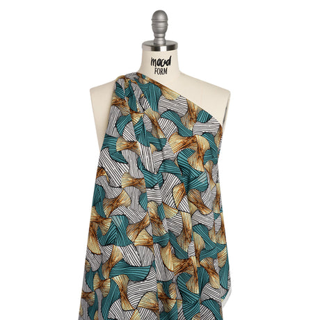 Slubbed Gauzy Cotton Woven - Blue, Brown and White Abstract - Mood Exclusive Tantric Tessellations Print