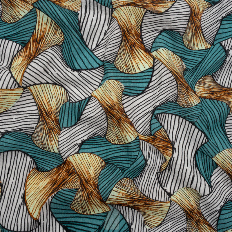 Slubbed Gauzy Cotton Woven - Blue, Brown and White Abstract - Mood Exclusive Tantric Tessellations Print