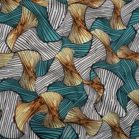 Slubbed Gauzy Cotton Woven - Blue, Brown and White Abstract - Mood Exclusive Tantric Tessellations Print