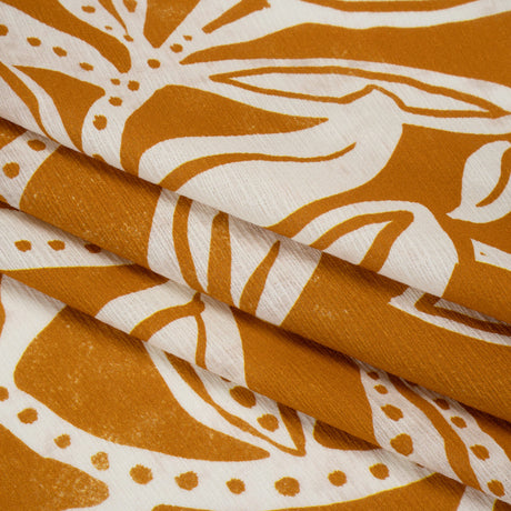Slubbed Gauzy Cotton Woven - Orange Ochre and Cream Vines - Mood Exclusive Sandswept Tangle Print