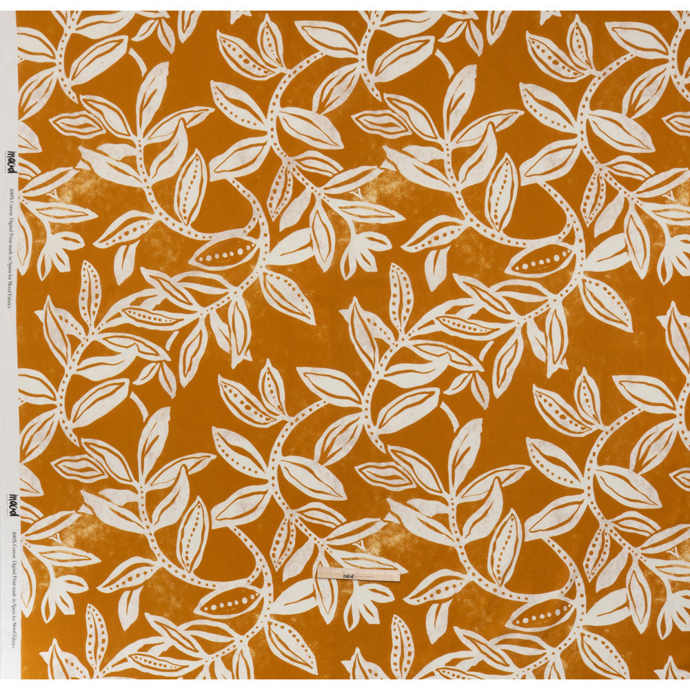 Slubbed Gauzy Cotton Woven - Orange Ochre and Cream Vines - Mood Exclusive Sandswept Tangle Print