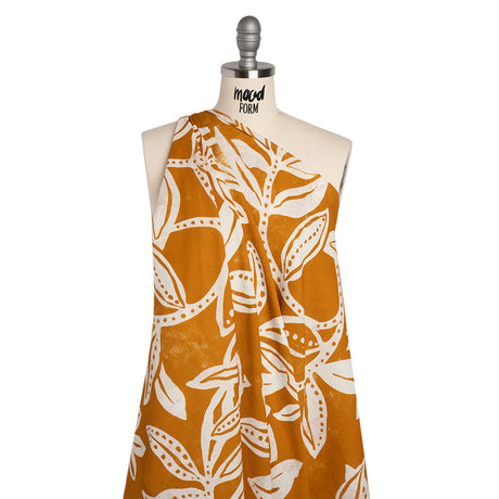 Slubbed Gauzy Cotton Woven - Orange Ochre and Cream Vines - Mood Exclusive Sandswept Tangle Print