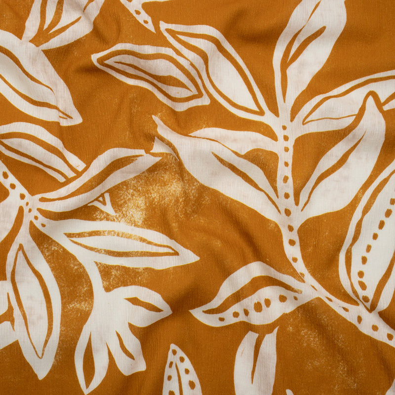 Slubbed Gauzy Cotton Woven - Orange Ochre and Cream Vines - Mood Exclusive Sandswept Tangle Print