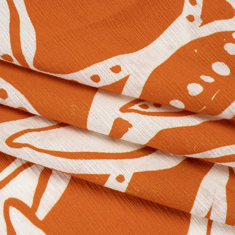 Slubbed Gauzy Cotton Woven - Pumpkin Orange and Cream Vines - Mood Exclusive Sandswept Tangle Print