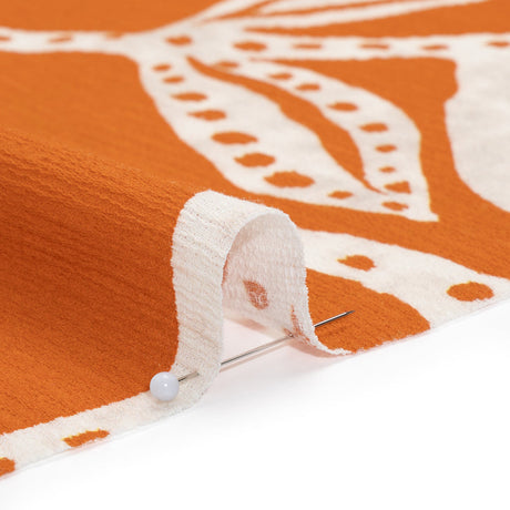 Slubbed Gauzy Cotton Woven - Pumpkin Orange and Cream Vines - Mood Exclusive Sandswept Tangle Print