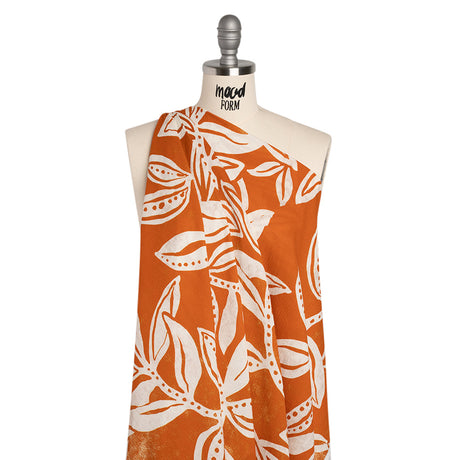 Slubbed Gauzy Cotton Woven - Pumpkin Orange and Cream Vines - Mood Exclusive Sandswept Tangle Print
