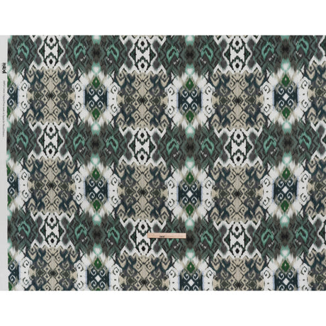 Slubbed Gauzy Cotton Woven - Dark Blue, Seafoam and Beige Ikat Geometrics - Mood Exclusive Atlantis Etchings Print