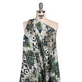 Slubbed Gauzy Cotton Woven - Dark Blue, Seafoam and Beige Ikat Geometrics - Mood Exclusive Atlantis Etchings Print