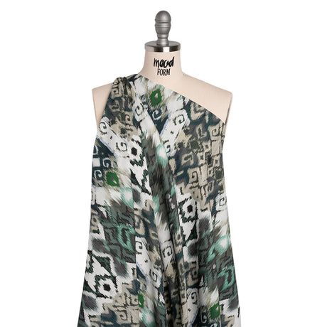 Slubbed Gauzy Cotton Woven - Dark Blue, Seafoam and Beige Ikat Geometrics - Mood Exclusive Atlantis Etchings Print