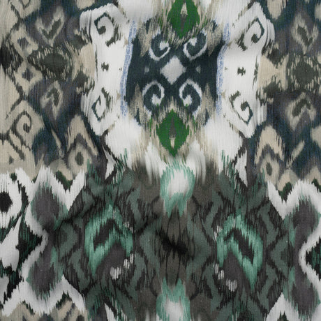Slubbed Gauzy Cotton Woven - Dark Blue, Seafoam and Beige Ikat Geometrics - Mood Exclusive Atlantis Etchings Print