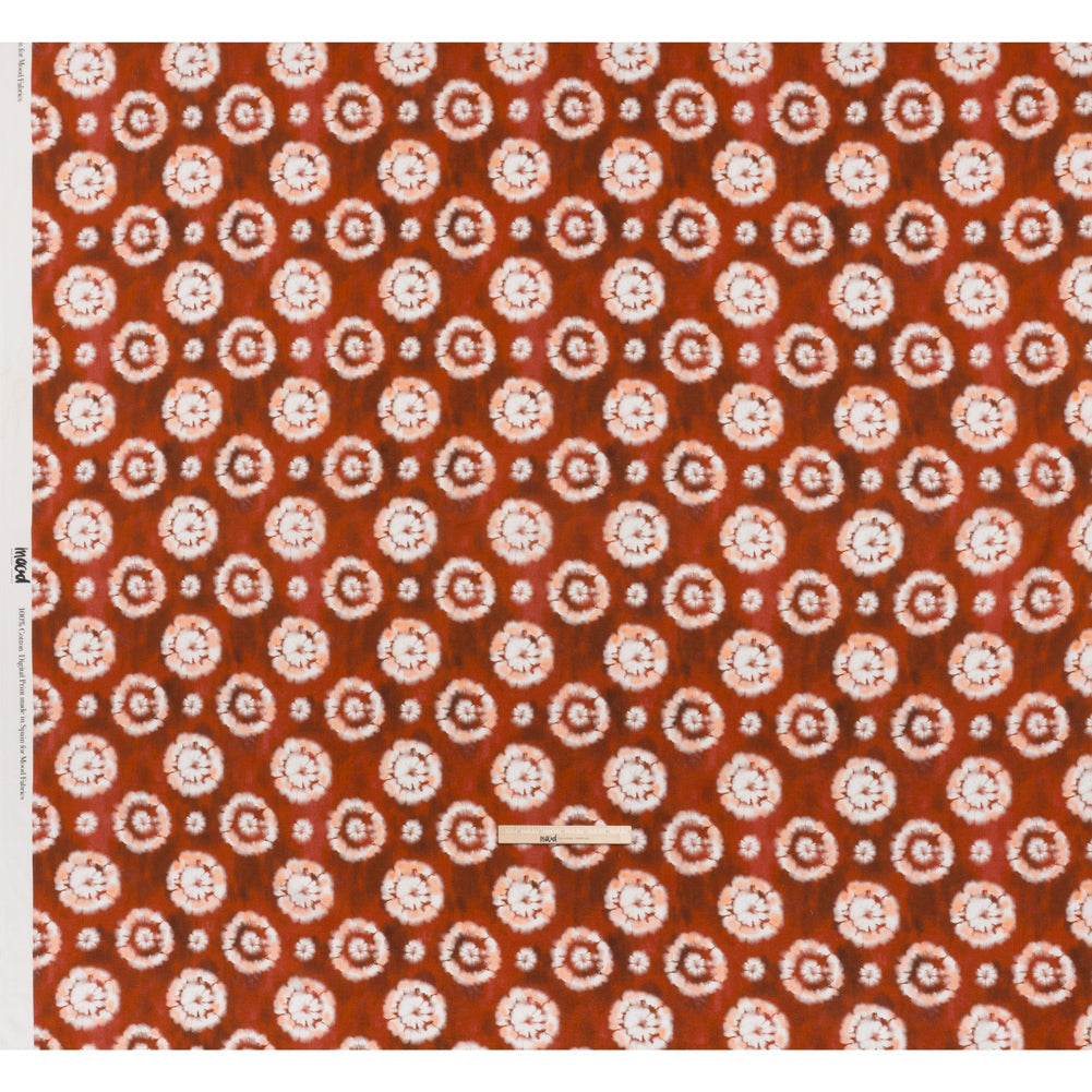 Slubbed Gauzy Cotton Woven - Red, Peach and White Tie Dye Flowers - Mood Exclusive Dandelion Daydream Print