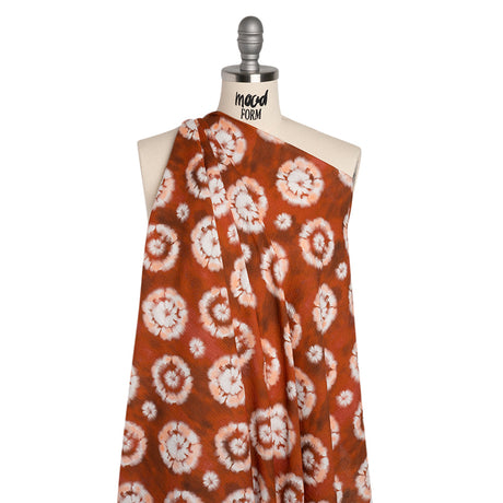 Slubbed Gauzy Cotton Woven - Red, Peach and White Tie Dye Flowers - Mood Exclusive Dandelion Daydream Print