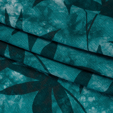 Slubbed Gauzy Cotton Woven - Teal and Turquoise Leaves on Tie Dye - Mood Exclusive Submerged Serenity Print