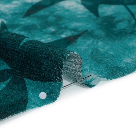 Slubbed Gauzy Cotton Woven - Teal and Turquoise Leaves on Tie Dye - Mood Exclusive Submerged Serenity Print