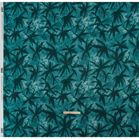 Slubbed Gauzy Cotton Woven - Teal and Turquoise Leaves on Tie Dye - Mood Exclusive Submerged Serenity Print