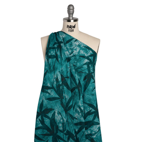 Slubbed Gauzy Cotton Woven - Teal and Turquoise Leaves on Tie Dye - Mood Exclusive Submerged Serenity Print