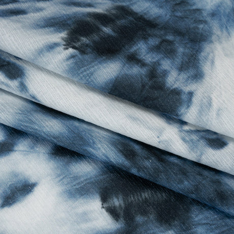 Slubbed Gauzy Cotton Woven - Denim Blue and White Tie Dye - Mood Exclusive Rorschach Revelations Print