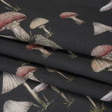 Slubbed Gauzy Cotton Woven - Charcoal, Red and Beige Mushrooms - Mood Exclusive Moonlit Mycelium Print