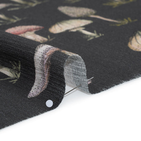 Slubbed Gauzy Cotton Woven - Charcoal, Red and Beige Mushrooms - Mood Exclusive Moonlit Mycelium Print