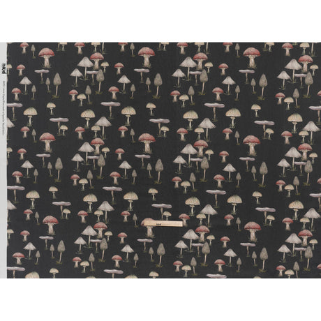 Slubbed Gauzy Cotton Woven - Charcoal, Red and Beige Mushrooms - Mood Exclusive Moonlit Mycelium Print