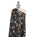 Slubbed Gauzy Cotton Woven - Charcoal, Red and Beige Mushrooms - Mood Exclusive Moonlit Mycelium Print