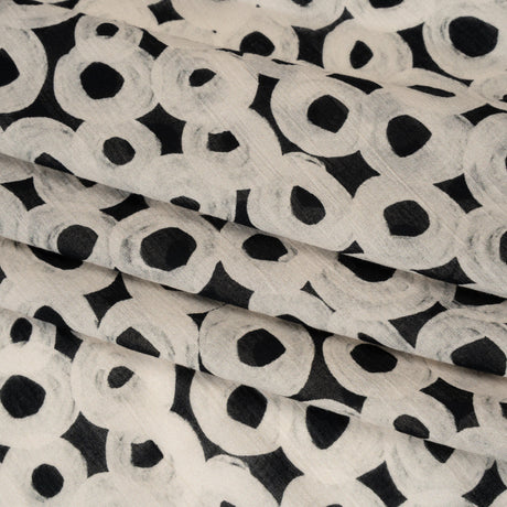 Crinkled Cotton Gauzy Woven - Black and White Painted Circles - Mood Exclusive The Space Between Print